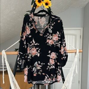Floral Black and Pink Women's Top